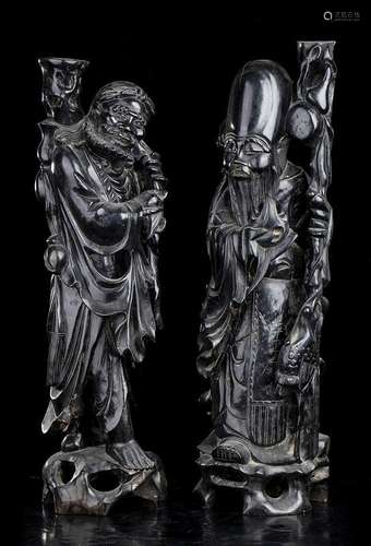 TWO WOOD SCULPTURES WITH SHOULAO AND LI TIEGUAI
China, 20th ...