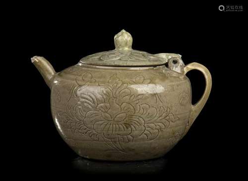 A CÉLADON GLAZED AND INCISED CERAMIC EWER AND LID
Korea, Gor...