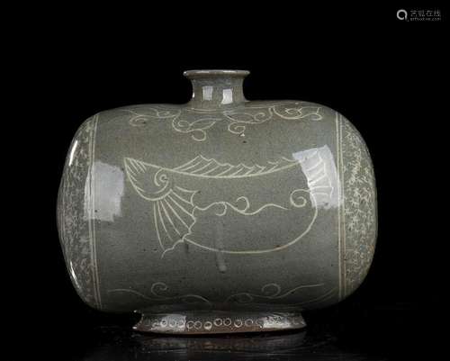 A WHITE SLIP INLAID AND CÉLADON GLAZED 'BUNCHEONG' CERAMIC C...