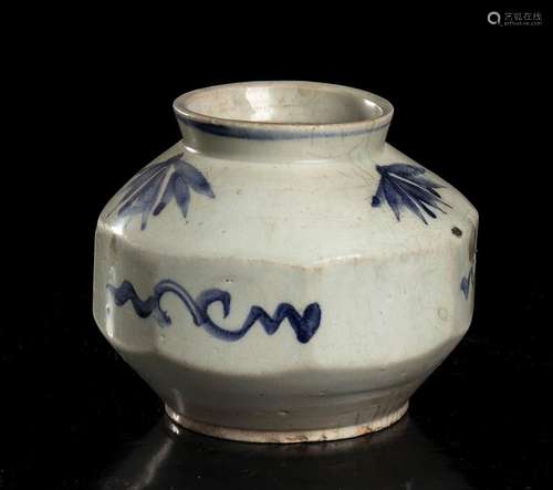 A 'BLUE AND WHITE' GLAZED PORCELAIN FACETED JAR
Korea, Joseo...