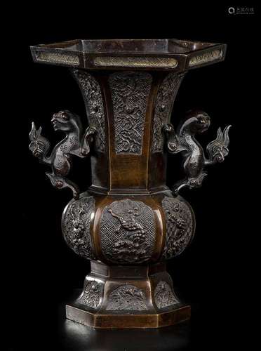 A BRONZE FLOWER VASE
Japan, Meiji period