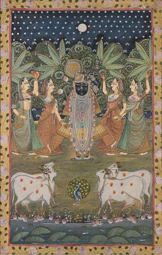 A COLOURS ON FABRIC LARGE 'PICHHWAI' PAINTING WITH KRISHNA, ...