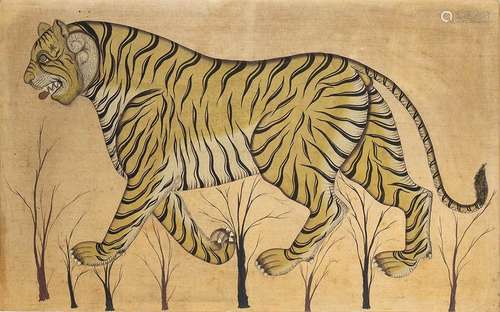 AN INK AND COLOURS ON CANVAS PAINTING WITH A TIGER
India, 20...