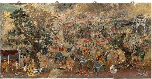 AN IMPORTANT AND RARE LACQUER ON WOOD LARGE PANEL
Vietnam, m...