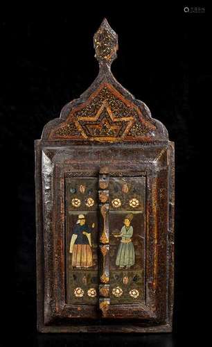 A WOOD NICHE WITH A MINIATURE
Persia, 19th-20th century