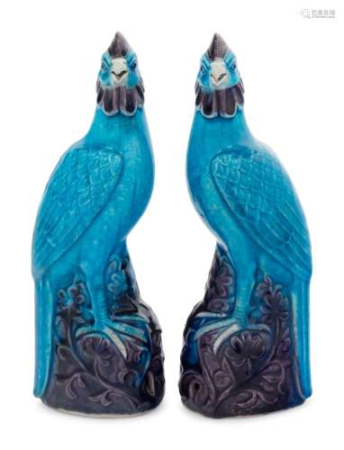A Pair of Chinese Export Turquoise and Purple Glazed Porcela...