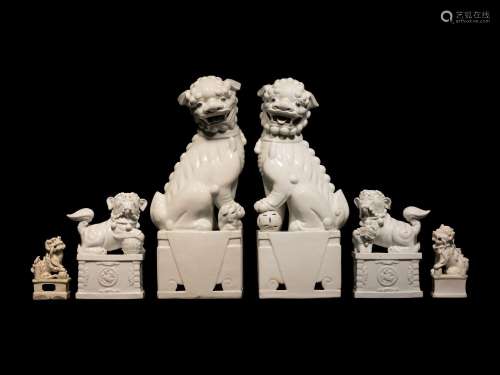 Three Pairs of Chinese Dehua Blanc-de-Chine Porcelain Fu Lio...