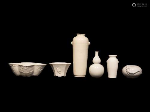 Six Chinese Blanc-de-Chine Porcelain Wares