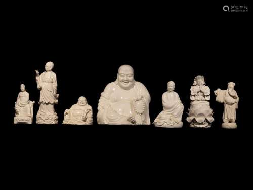 Seven Chinese Blanc-de-Chine Porcelain Immortal Figures