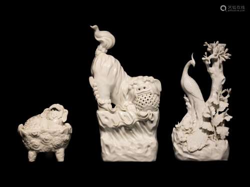 Three Chinese Dehua Blanc-de-Chine Porcelain Animal-form War...