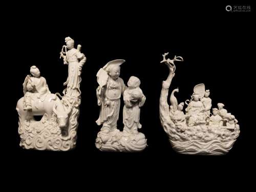 Three Chinese Dehua Blanc-de-Chine Porcelain Figural Groups