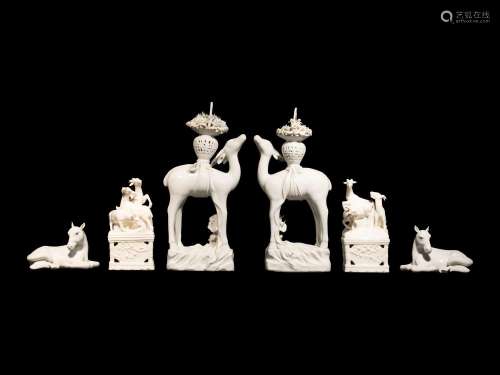 Three Pairs of Chinese Dehua Blanc-de-Chine Porcelain Figure...