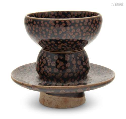 A Chinese Brown Splashed and Black Glazed Stoneware Teacup a...