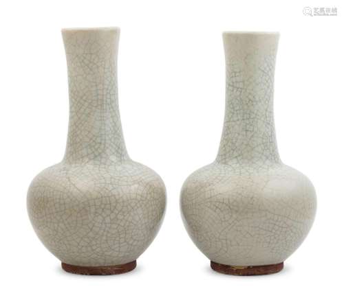 A Pair of Chinese Crackle Glazed Porcelain Bottle Vases