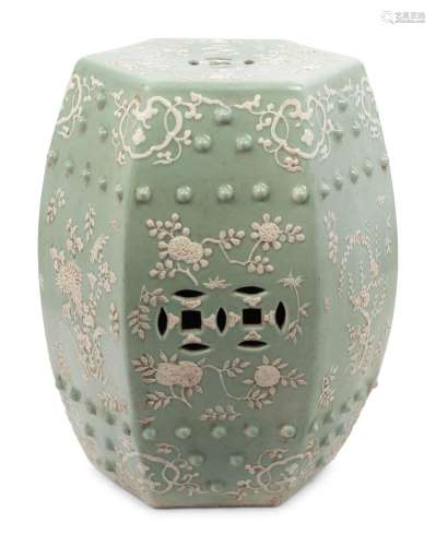 A Chinese Celadon Glazed Porcelain Garden Stool