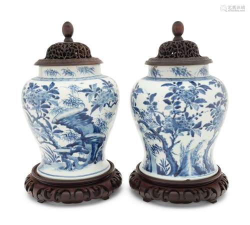 A Pair of Chinese Blue and White Porcelain Ginger Jars with ...
