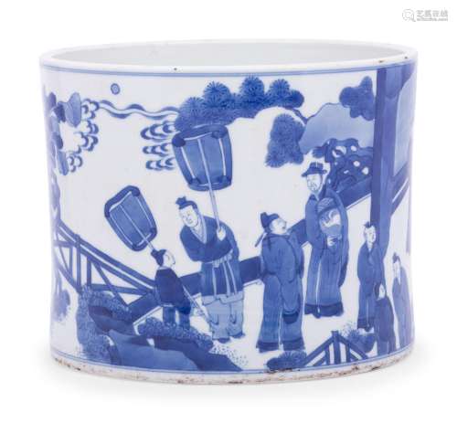 A Chinese Blue and White Porcelain Brushpot, Bitong