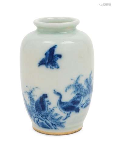 A Small Chinese Blue and White Porcelain Jar 