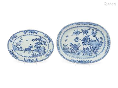 Two Chinese Export Blue and White Porcelain Platters