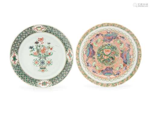 Two Chinese Famille Verte Porcelain Plates