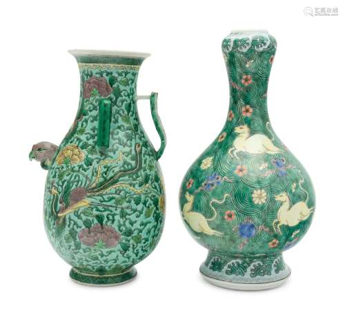 Two Chinese Famille Verte Porcelain Vases