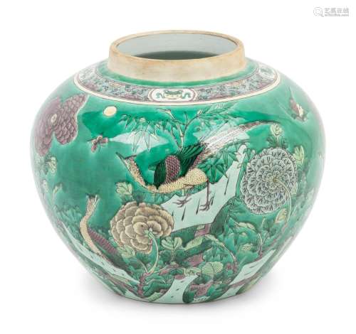 A Large Chinese Export Famille Verte Porcelain Covered Jar a...