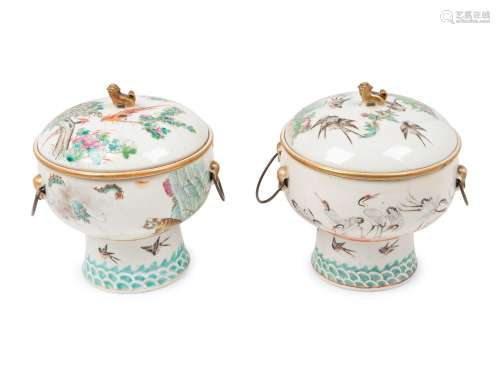 A Pair of Chinese Famille Rose Porcelain Hot Pots