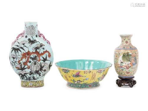 Three Chinese Famille Rose Porcelain Vessels