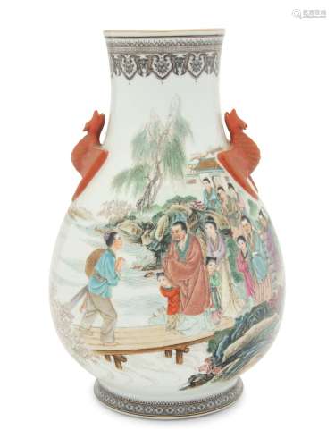 A Chinese Famille Rose Porcelain Hu Vase