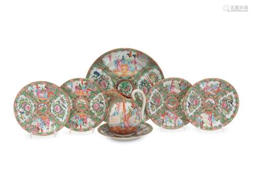 Seven Chinese Export Rose Medallion Porcelain Articles