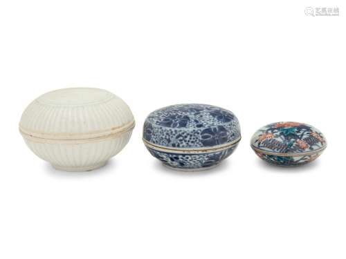 Three Chinese Porcelain Circular Covered Boxes