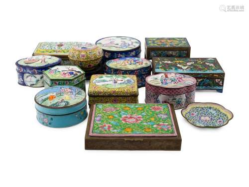 13 Chinese Enamel on Metal and Porcelain Boxes