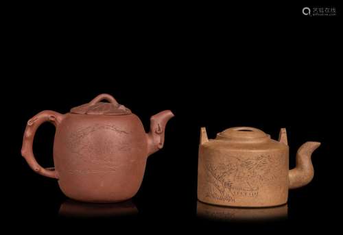 Two Chinese Yixing Zisha Pottery Teapots