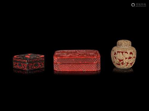 Three Chinese Carved Red Lacquer Articles