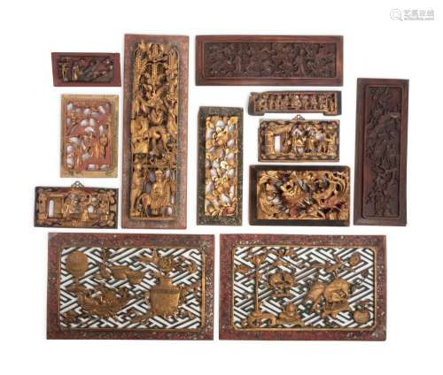 12 Chinese Carved and Reticulated Rectangular Wood Panels