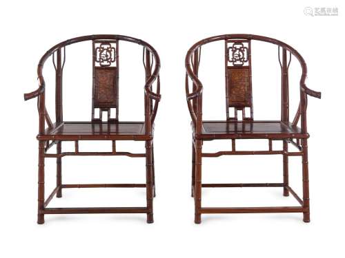 A Pair of Chinese Carved Jichimu Armchairs, Taishiyi