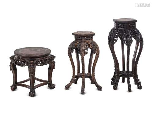 Three Chinese Carved Wood Stands