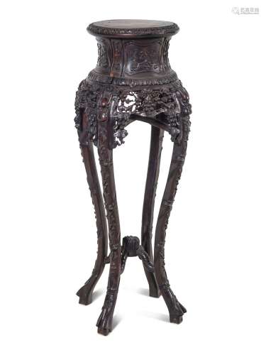 A Chinese Export Carved Hardwood Stand, Huaji
