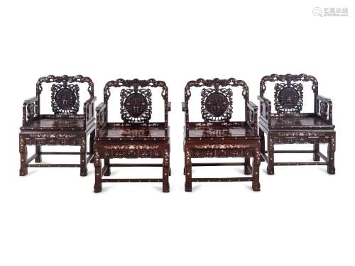 A Set of Chinese Rosewood and Mother-of-Pearl Inlaid Furnitu...