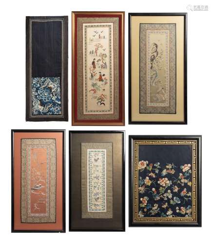 Eight Chinese Embroidered Silk Panels