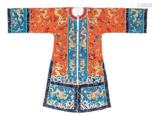 A Chinese Apricot Ground Embroidered Lady's Robe