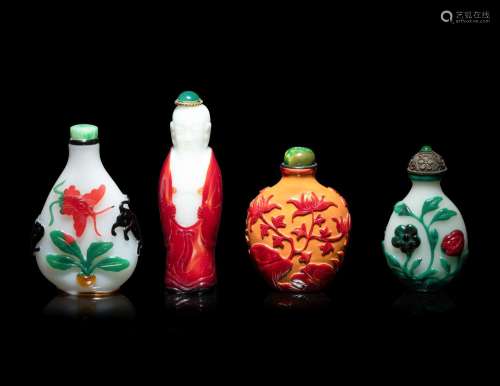 Four Chinese Glass Overlay Snuff Bottles 