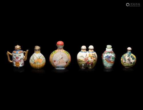 Six Chinese Polychrome Enameled Snuff Bottles