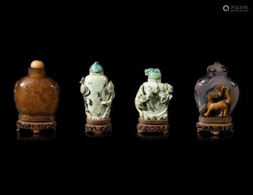 Four Chinese Carved Hardstone Snuff Bottles