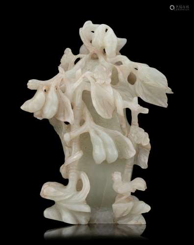 A Small Chinese Openwork Pale Celadon Jade Covered Vase