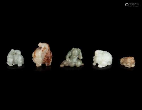 Five Chinese Jade and Hardstone Figures of Animals