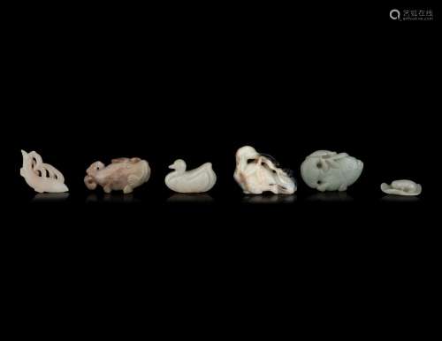 Six Chinese Carved Jade Figures of Aquatic Animals