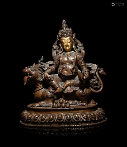 A Sino-Tibetan Gilt Bronze Figure of a Bodhisattva Vaishrana...