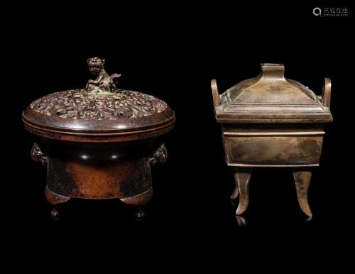 Two Chinese Bronze Incense Burners and Covers
