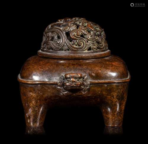 A Chinese Bronze Incense Burner and Cover
